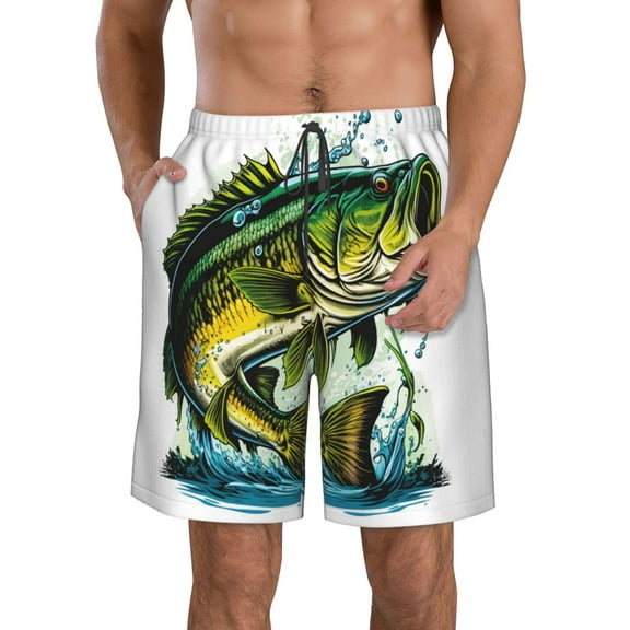 Logiee Big bass fish Print Mens Swim Trunks Quick Dry Board Shorts,Breathable Hawaii Beach Shorts Swimwear Bathing Suits-Small