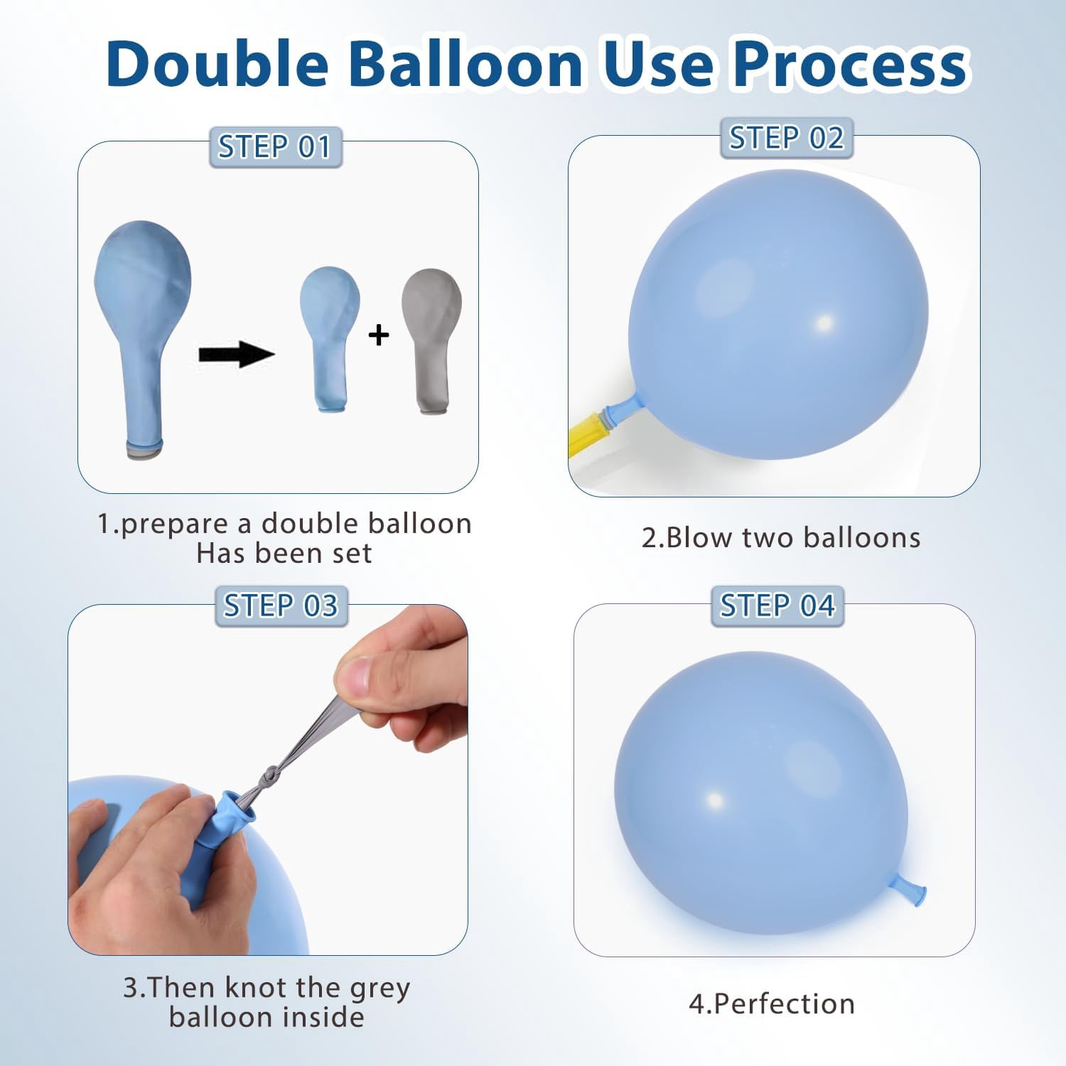 Dusty Blue Gold Balloons Arch Kit, Double Stuffed Pastel Balloon Arch Pastel Light Dark Denim Pale Blue Balloons With Blue Gold Balloons for Birthday Wedding Graduation Party Decorations