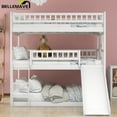 thumbnail image 3 of Triple Bunk Bed Full Size, Full over Full over Full Bunk Beds/Low Triple Bunk Bed with Slide, Ladder and Guardrail, 3 Bunk Beds, Full Bunk Beds for Bedroom(White), 3 of 13