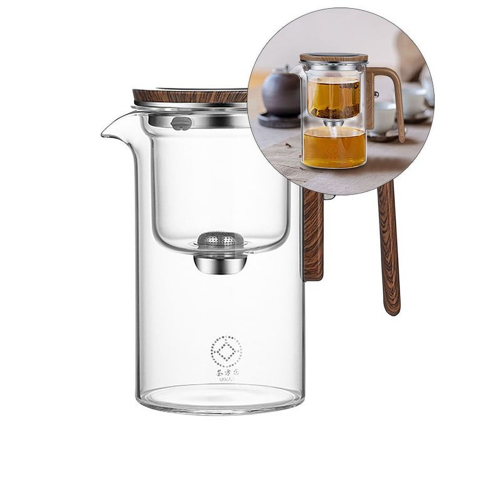 Lazy Kungfu Drip Teapot Set - Heat Resistant Glass Teapot With Magnetic Water Flow & Bamboo Handle (300ml)