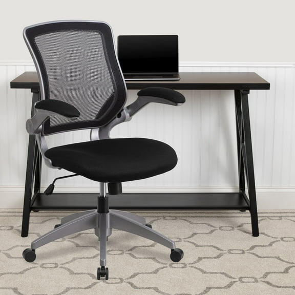 Emma Oliver Mid-Back Black Mesh Swivel Ergonomic Task Office Chair with Gray Frame