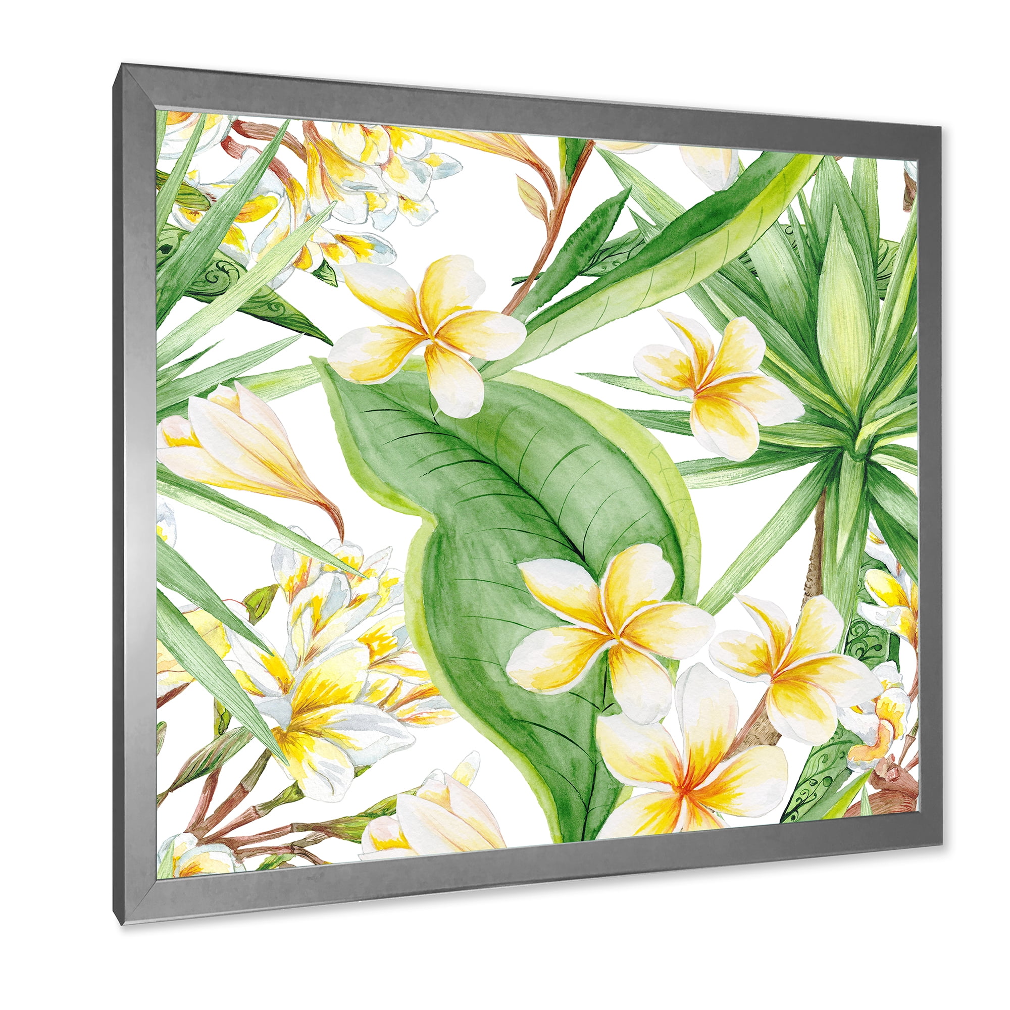 Designart 'Yellow Flowers and Tropical Foliage VII' Modern Framed Art Print