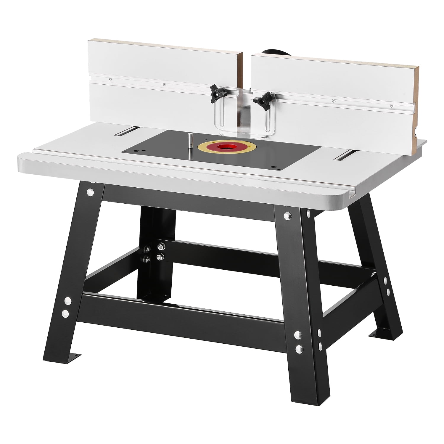 KFFKFF Tabletop Router Stand, Dimensions 24 in x 15.7 in, Tabletop Routing Stand with Modifiable Barrier, MDF Surface, Robust Metallic Foundation, 2-1/2 in Debris Gathering Outlet