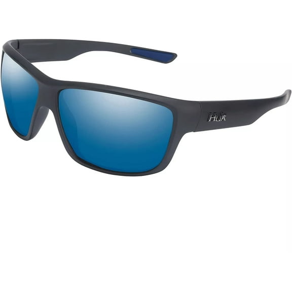 Huk Men's Spar Polarized Sunglasses Matte Black Frame Blue Mirror Lens