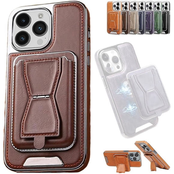 Symmetry Funda de cuero de lujo para teléfono con cinta magnética extraíble, funda de cuero para teléfono con tarjetero, funda de carga magnética inalámbrica para iPhone 15 14 13 12 Pro Max (marrón, p