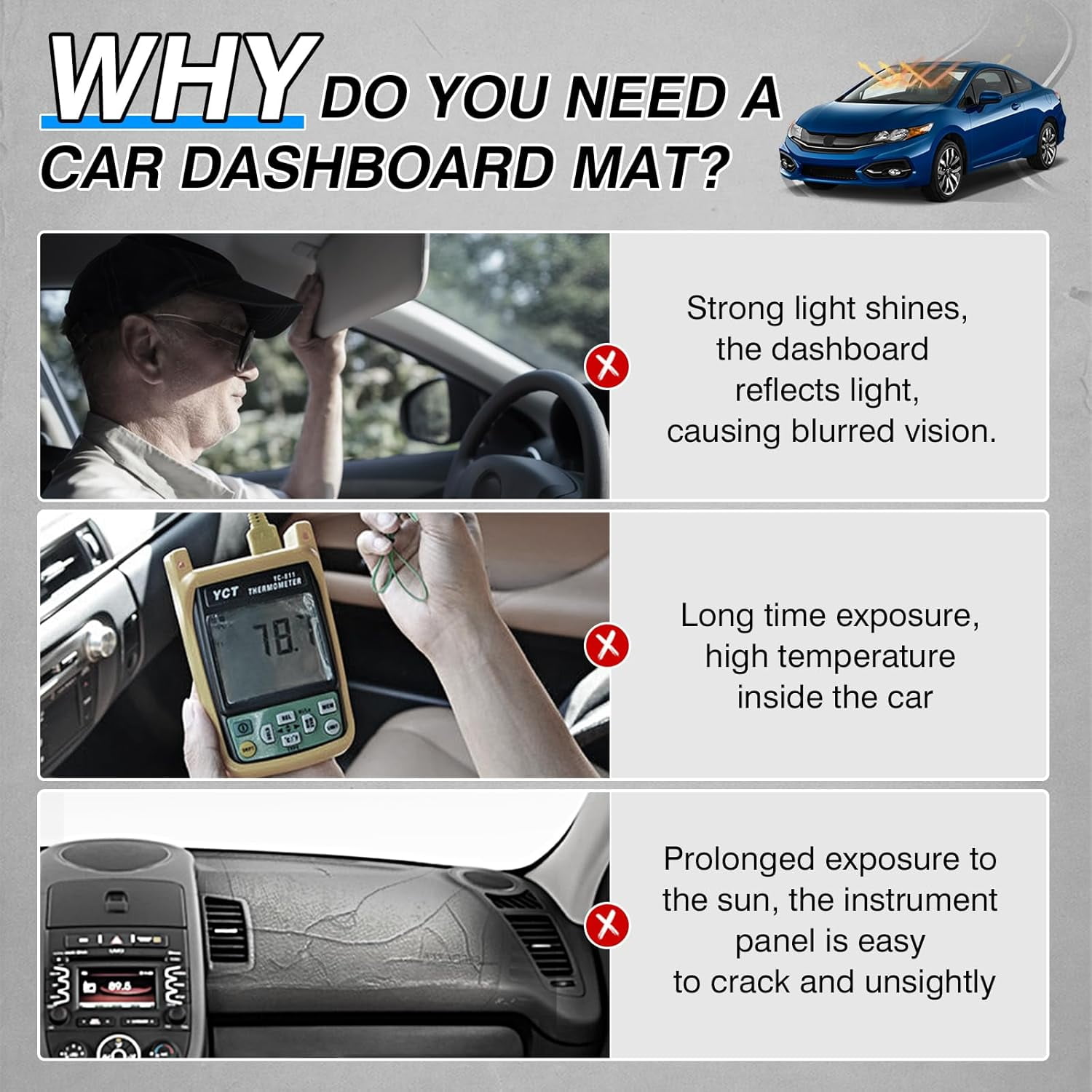 Canvcle Custom Fit for Dashboard Cover Honda Civic 2012-2015 Dash Board Cover Mat Non-Slip Pad Carpet Sunshield Protector