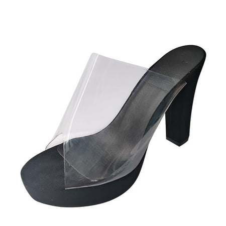 

Slippers for Women Women Open Toetransparent Fashion Thick Heel Sandals Casual Shoe Slip-On Slipper Womens Slippers Pvc Black 40