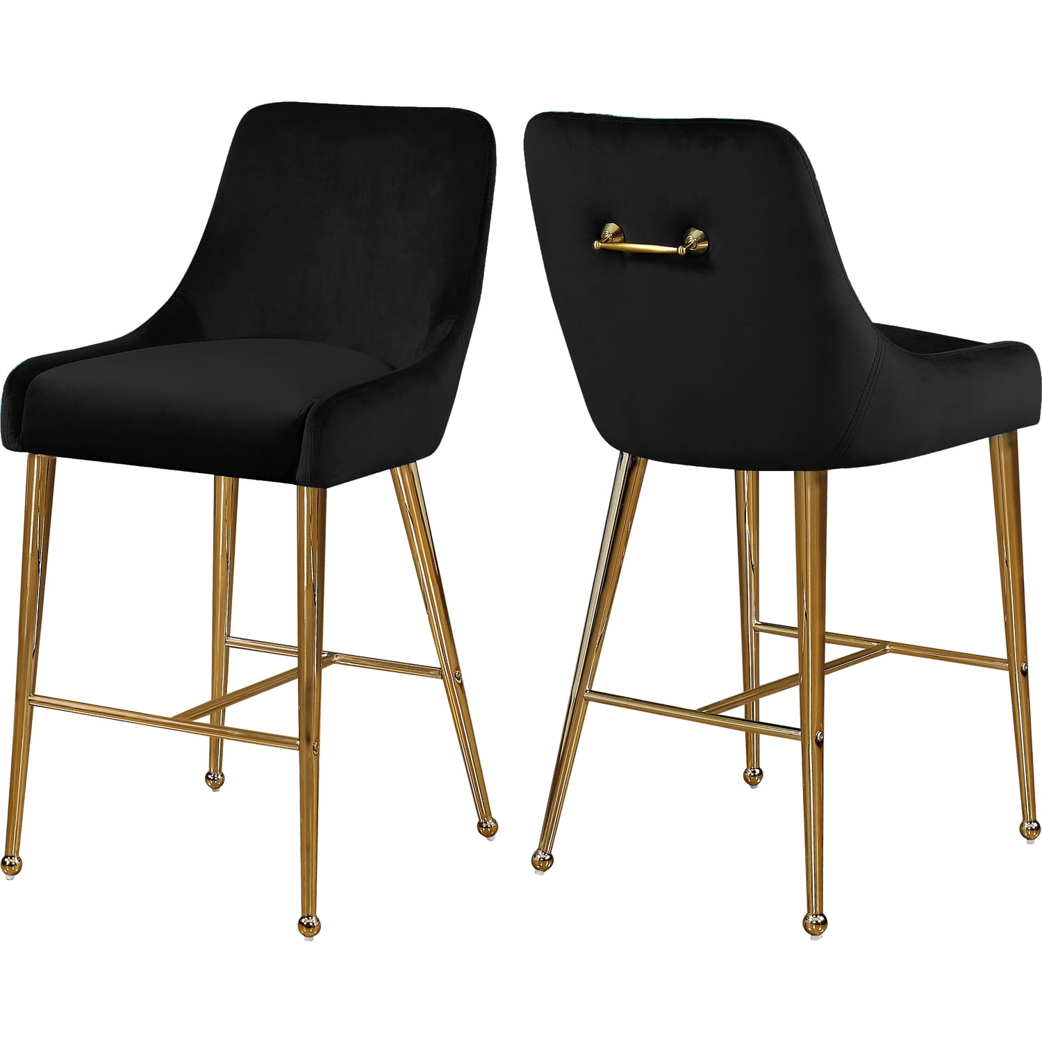 Owen Black Velvet Stool, Set of 2-Color:Black Velvet,Finish:Gold,Style:Contemporary - Walmart 