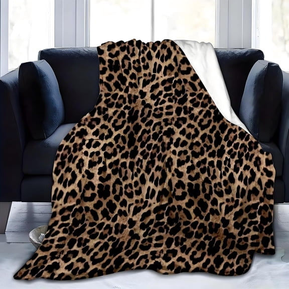 Leopard Print Soft Cozy Flannel Throw Blanket Warm Lightweight Fuzzy Blanket for Couch Bed Sofa Bedroom Office