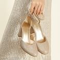 thumbnail image 3 of ElElax Women Closed Toe Heels Low Block Chunky Pumps with Ankle Strap 2.25 inch Gold Glitter, 3 of 6
