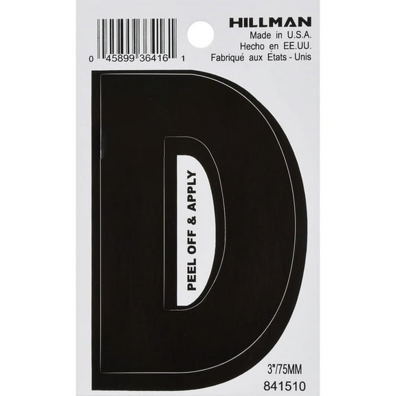 Hillman Group 841510 3 in. Black Glossy Vinyl Die-Cut Adhesive Letter - D - 6 Piece