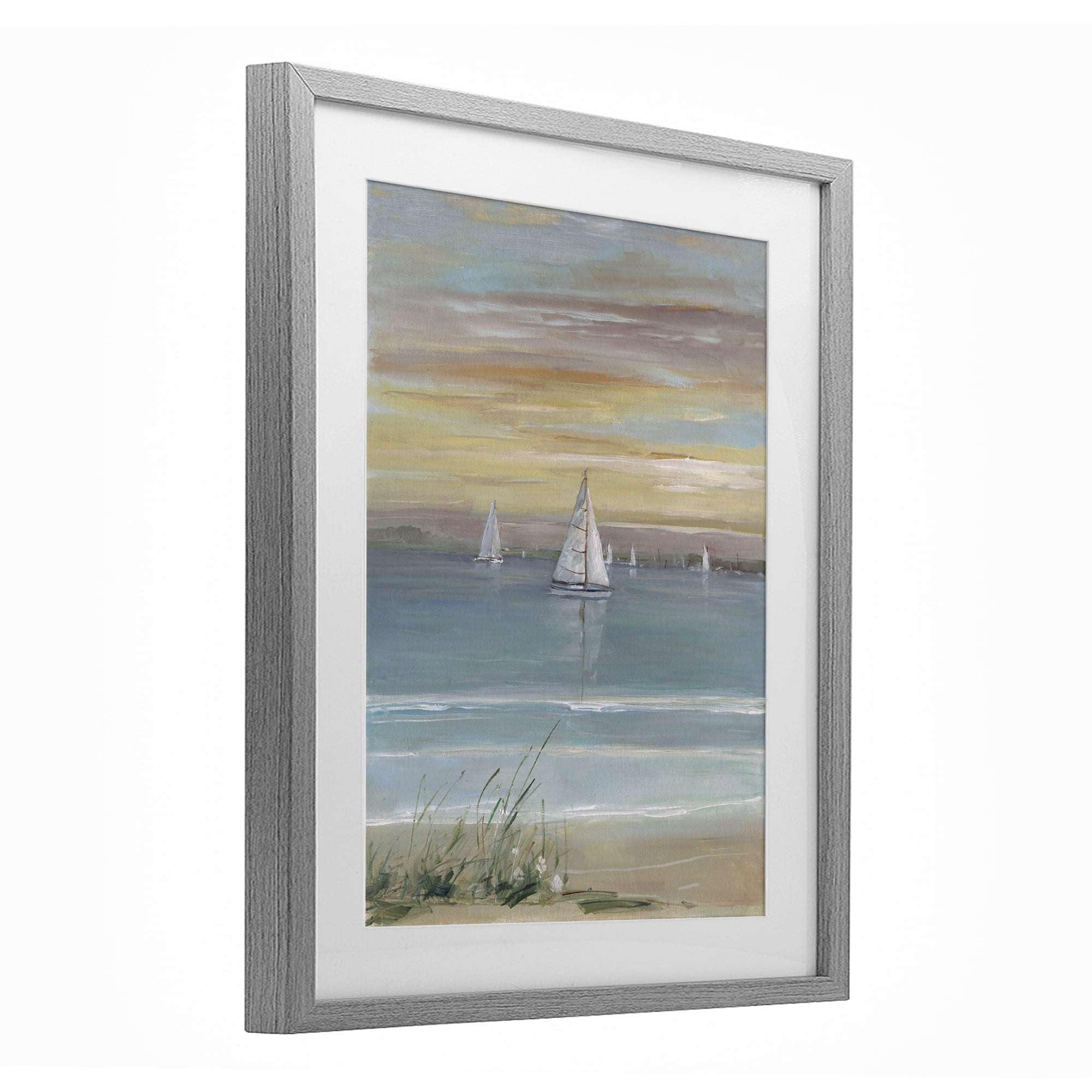 Stupell Industries Coastal Sailboats At Twilight Gray Framed Print Under Glass, design by Sally Swatland