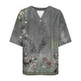 thumbnail image 4 of Xdegoge Short Sleeve Womens Tops Plus Size V Neck T Shirt Floral Printed Summer Tunic Tops Oversized Loose Fit Boho Blouses, 4 of 5