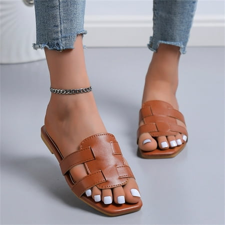 

PhoneSoap Fashion Spring And Summer Women Slippers Flat Solid Color Casual Style Seaside Beach Shoes Coffee