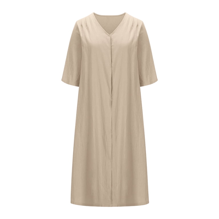 women mercerized cotton short-sleeve long dress Swuxness Women's Long Dress Short Sleeve V Neck Loose Casual Lightweight  Comfy Daily Wear