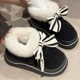 thumbnail image 3 of Botas de nieve de tacón alto de invierno para mujer, botas de nieve de moda con suela suave y peluda, con plataforma y lazo, ligeras, de algodón, 3 of 5