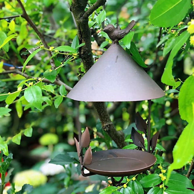 Rewenti Handcrafted Circular Hanging Metal Feeder Feed Water for Garden Backyard Outdoor Decor