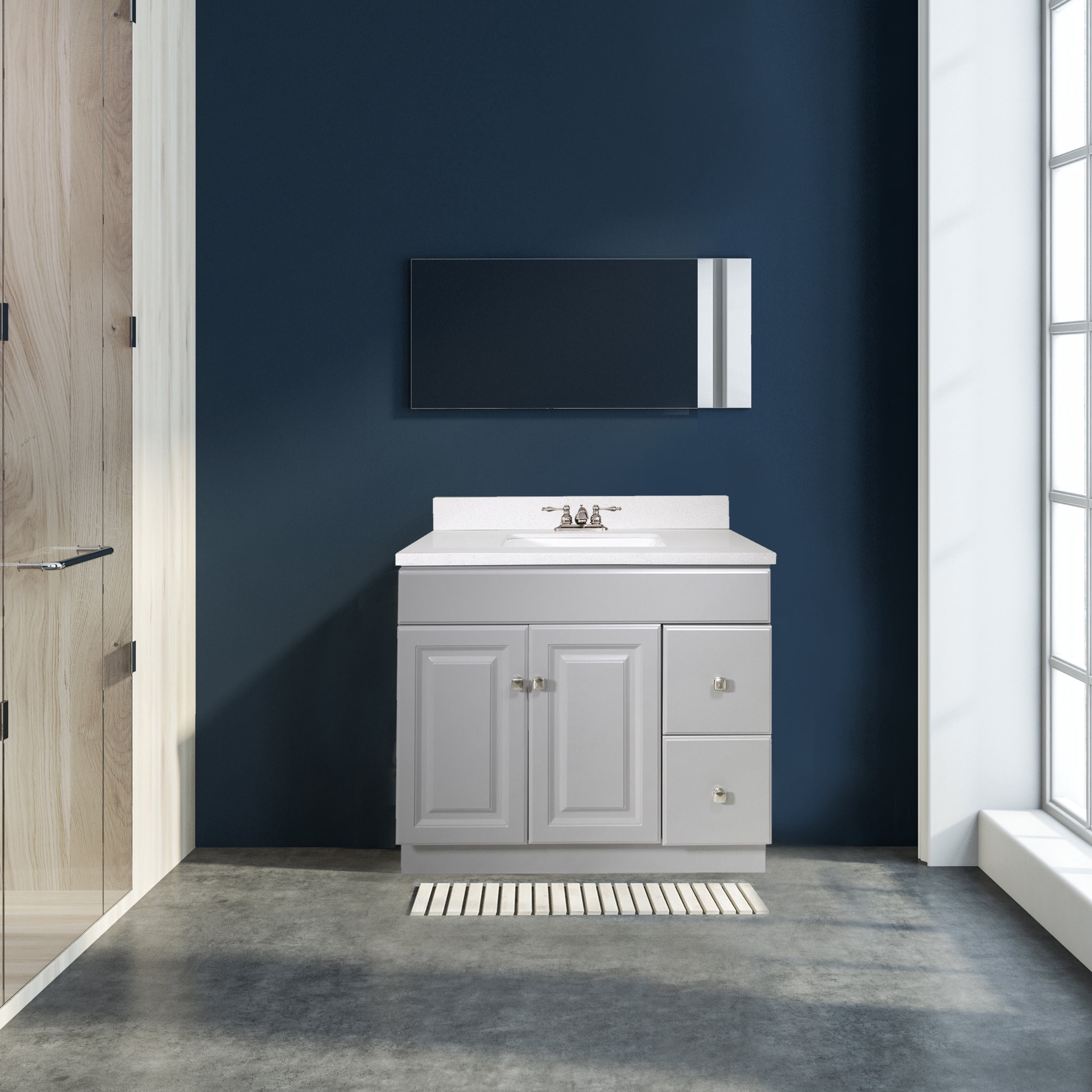 Design House Wyndham 36" Solid Wood Ready to Assemble 2-Door and 2-Drawer Bathroom Vanity Cabinet, Gray