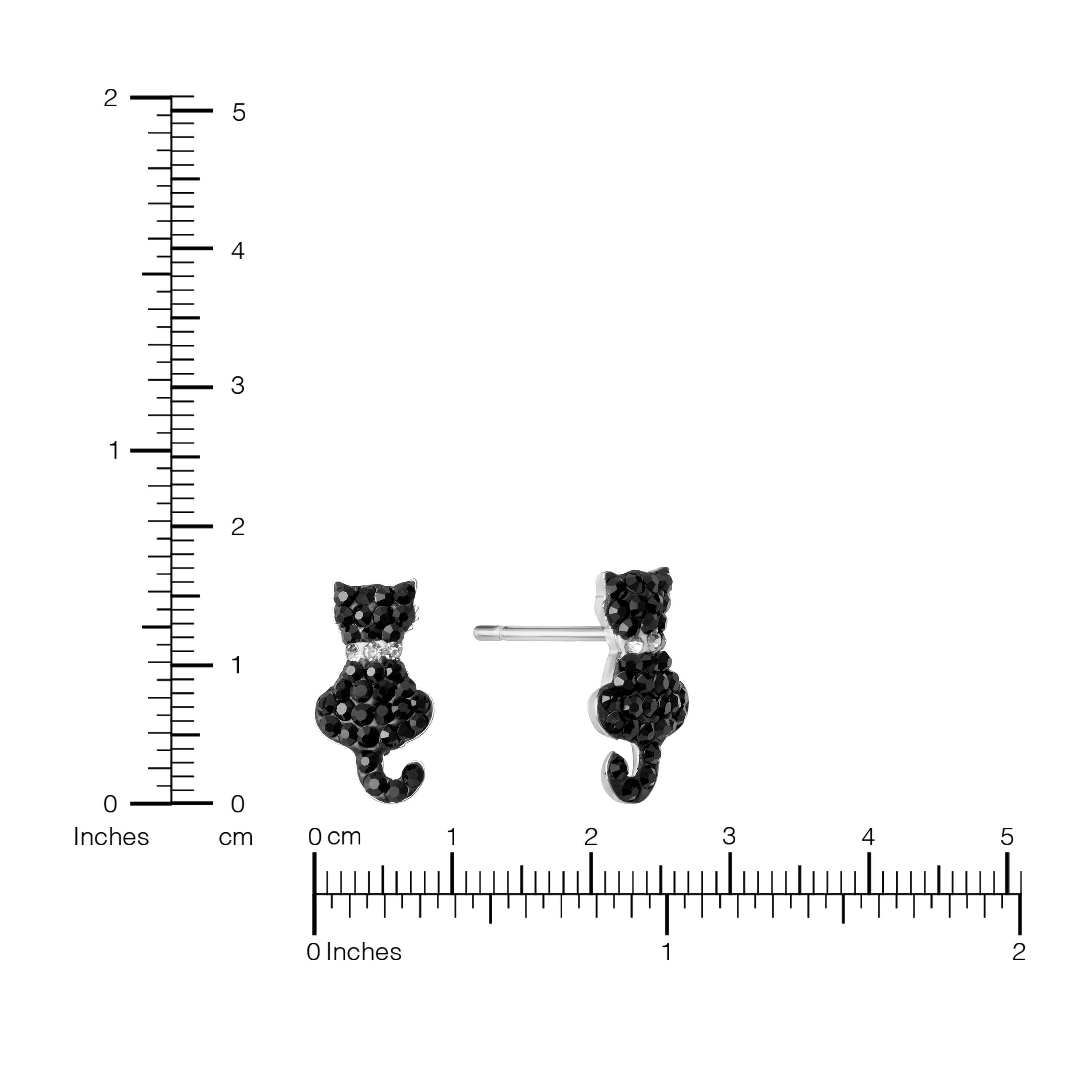 Marisol & Poppy Black Crystal Cat Stud Earrings in Sterling Silver for Women & Teens