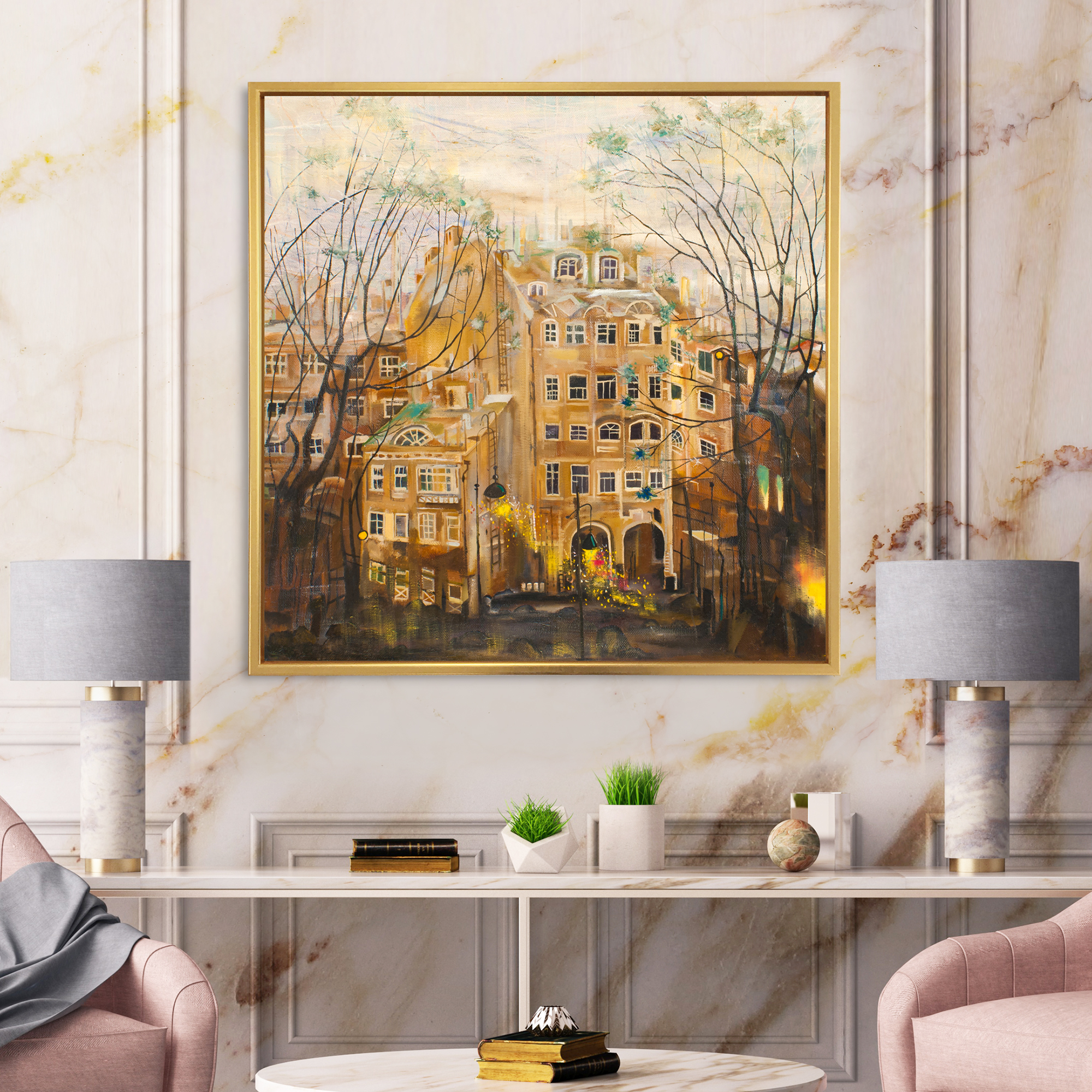 Designart 'Russian City Yard Landscape' Traditional Framed Canvas Wall Art Print