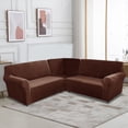 thumbnail image 2 of TOPCHANCES 3-Piece Velvet Recliner Sofa Covers, 7 Seat L-Shaped Corner Sofa Covers, Stretch Sectional Couch Slipcover ( Dark Brown ), 2 of 11