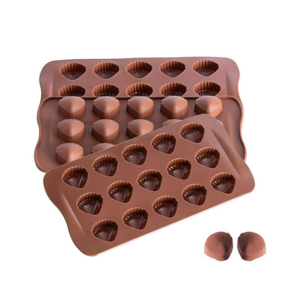 3Pcs Mini Silicone Chocolate Molds for Hard Candy Butter,15 Cavity Chocolate Candy Molds, Food Grade No-Stick Silicone Molds, Ice Cube Tray for Chocolate, Soap, Candle, Madeleines, Sea Shell Shape