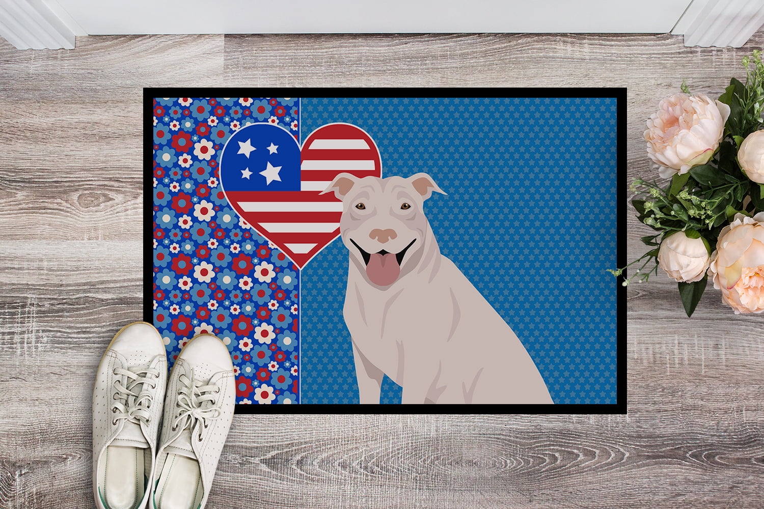 White Pit Bull Terrier Indoor or Outdoor Mat 24x36 36 in x 24 in