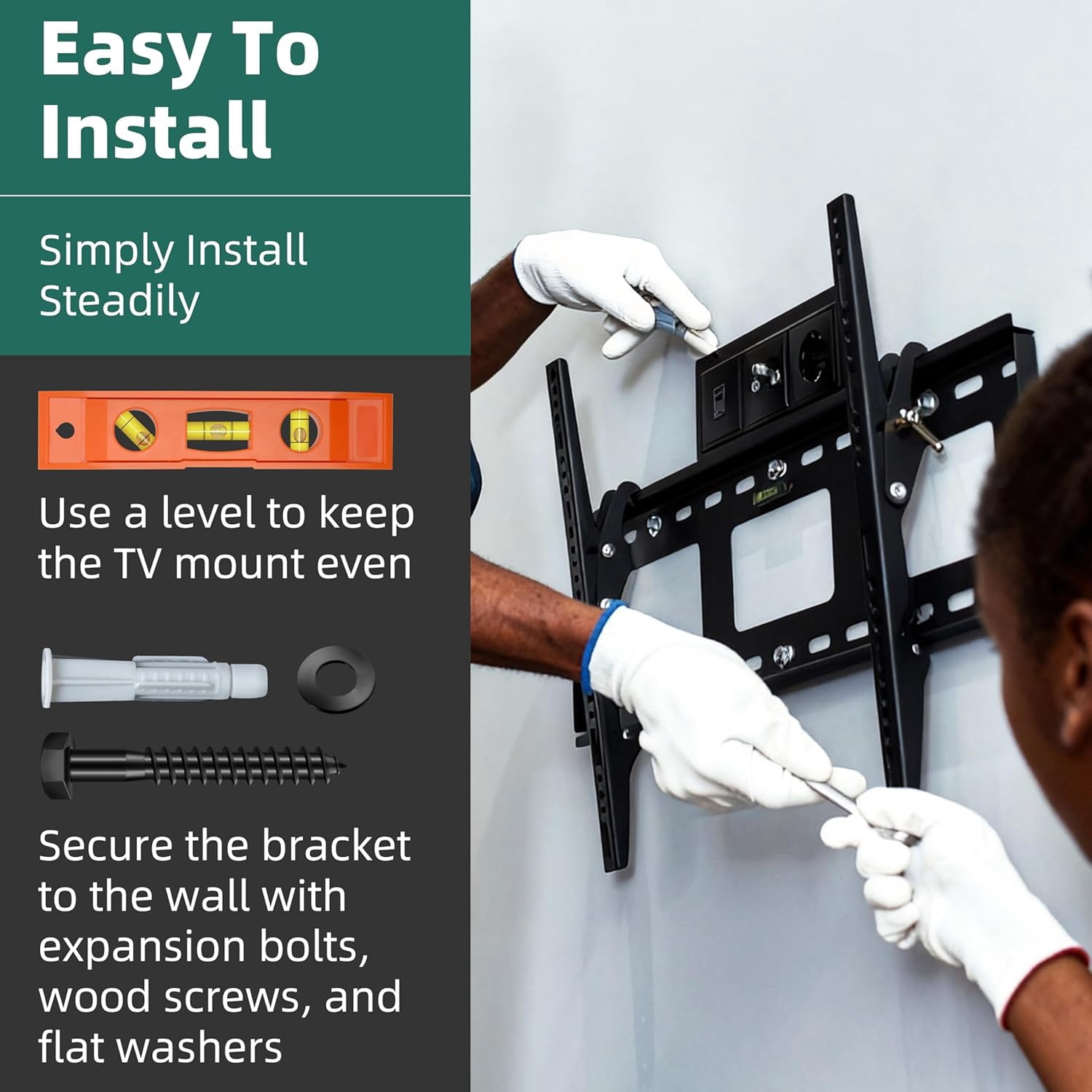 Lag Bolts for TV Wall Mount with Drill Bit, 23-Pack TV Mount Screws Kit with M8x65mm Lag Screws, Drywall Anchors, Washers, Bubble Level Hardware Kit for Wood Stud Brick Concrete