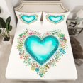 thumbnail image 2 of Manfei Vintage Cyan Love Heart Bed Sheets, Western Rustic Flower King Sheets, Teen Kid Child Adult Sheet Set, Lightweight Room Decor, 4pcs, 2 of 7