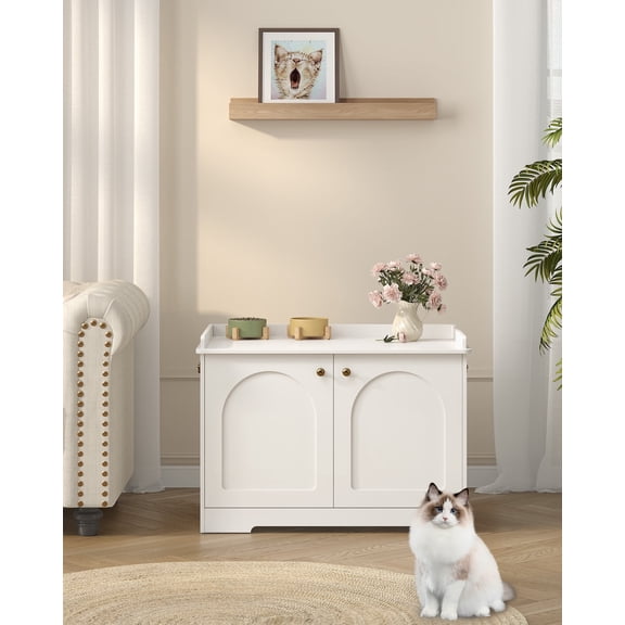 Cat litter box Wooden hidden enclosure, pet house works as sidetable,white