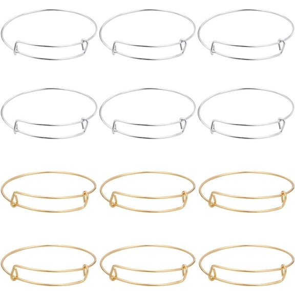 12Pcs Stainless Steel Expandable Wire Bangle Wire Bracelet Bangles Set for Jewelry Making DIY Gift Supplies Crafting Beginner Women Adult