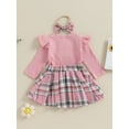 thumbnail image 4 of Bagilaanoe 3Pcs Newborn Baby Girls Fall Clothes Long Sleeve Ribbed Romper Tops + Plaid Skirt + Headband 3M 6M 9M 12M Infant Casual Skirt Set, 4 of 9