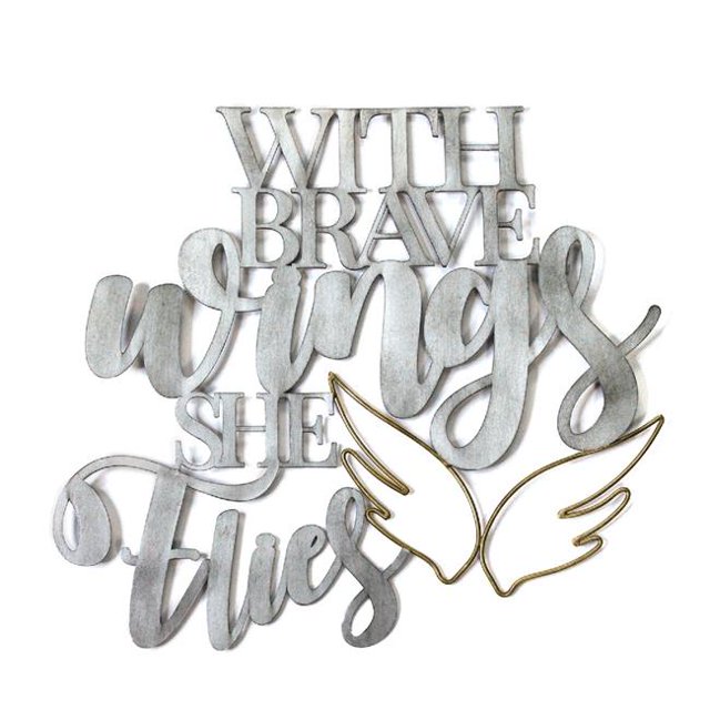 Stratton Home Decor S21023 With Brave Wings She Flies Metal Word Art - Silver & Gold
