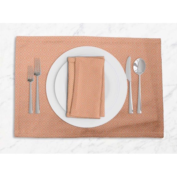 S4Sassy Orange Diamond Geometric Everyday Washable Placemats With Napkins Dining Table Decor