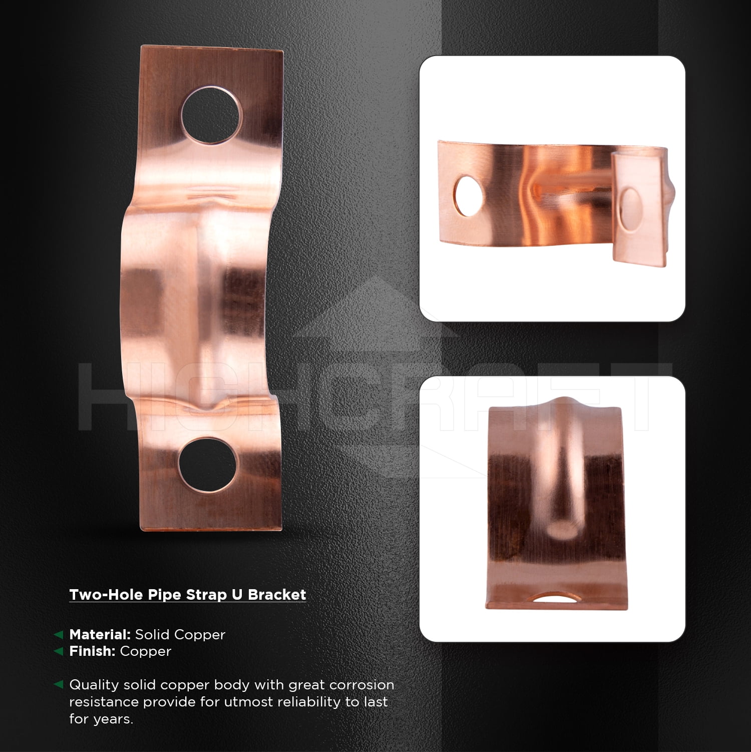 Highcraft 2-Hole Copper Pipe Strap U Bracket 3/4", 100 Pk