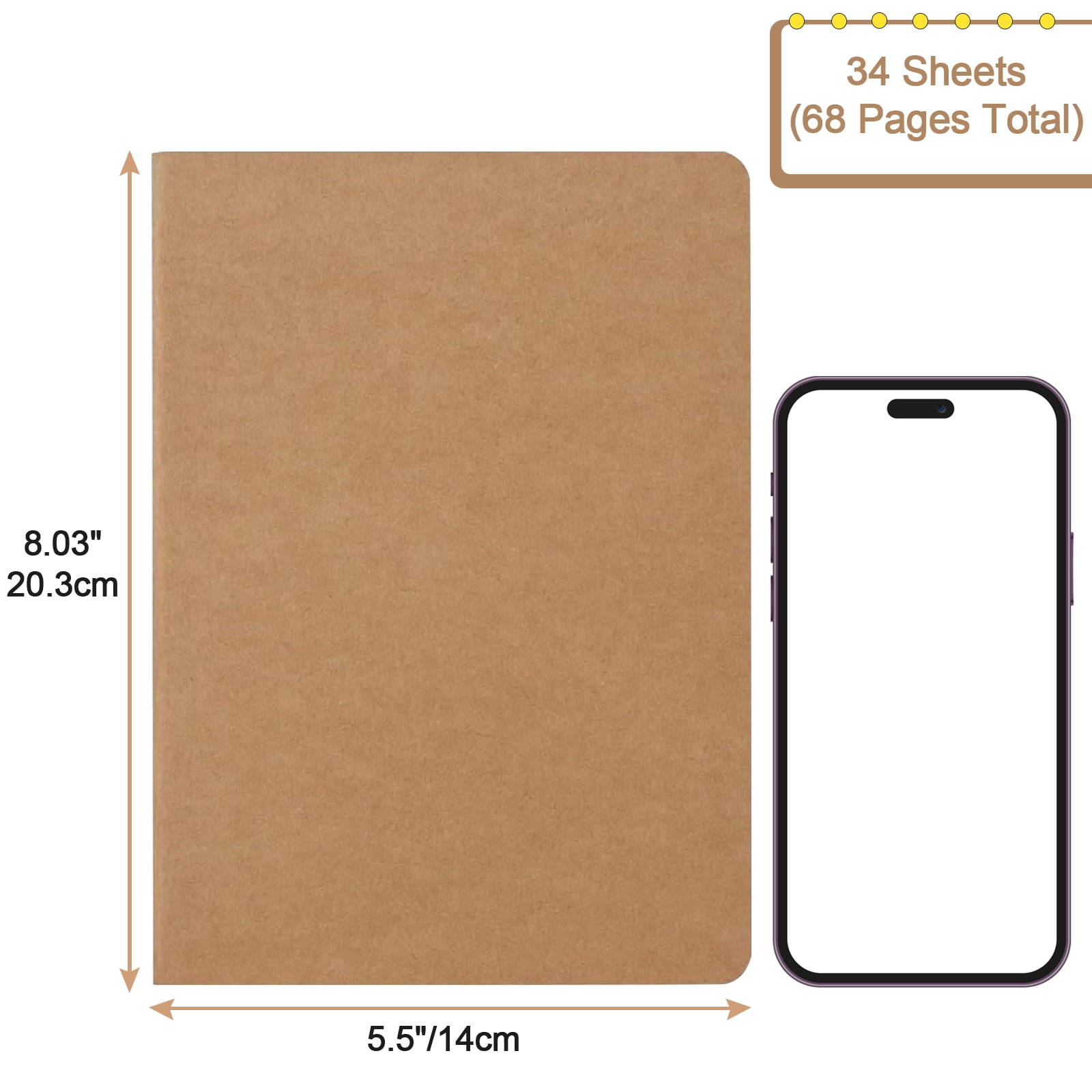 OSIMIG 36 Pack A5 Kraft Notebooks Bulk, 8x5.5 Inches Lined Paper Travel Journaling Notebooks, Composition Notebook for School Office Supplies, 34 Sheets 68 Pages