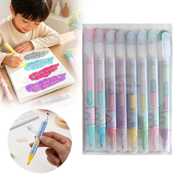 8 Pack Color Changing Highlighter Pens – Dual Tip Fluorescent Markers for Journaling, Note Taking & Students Use – Magic Ink Art Pens for Creative Coloring, A