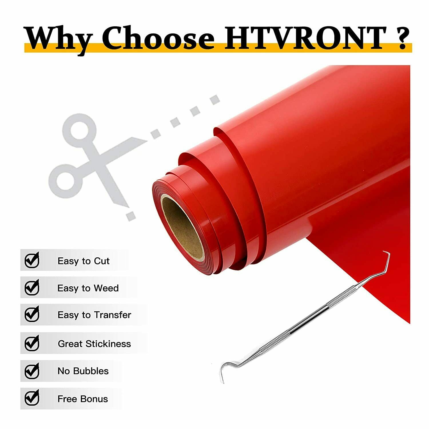 HTVRONT 12 inch x 8ft Red HTV Vinyl Rolls Heat Transfer Vinyl, Easy to Cut & Weed for Heat Vinyl Design, Size: 12 x 8ft