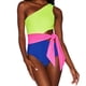 thumbnail image 1 of Traje de baño de mujer de una pieza con un hombro, bloques de color, corte con lazo en la cintura, traje de baño de bikini, 1 of 5