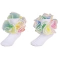 thumbnail image 4 of enyan Girls Lace Ruffle Socks Double Frilly Princess Style Dress Socks Toddler Turn Cuff Socks Baby Ankle Socks (White,6-12 Months), 4 of 7