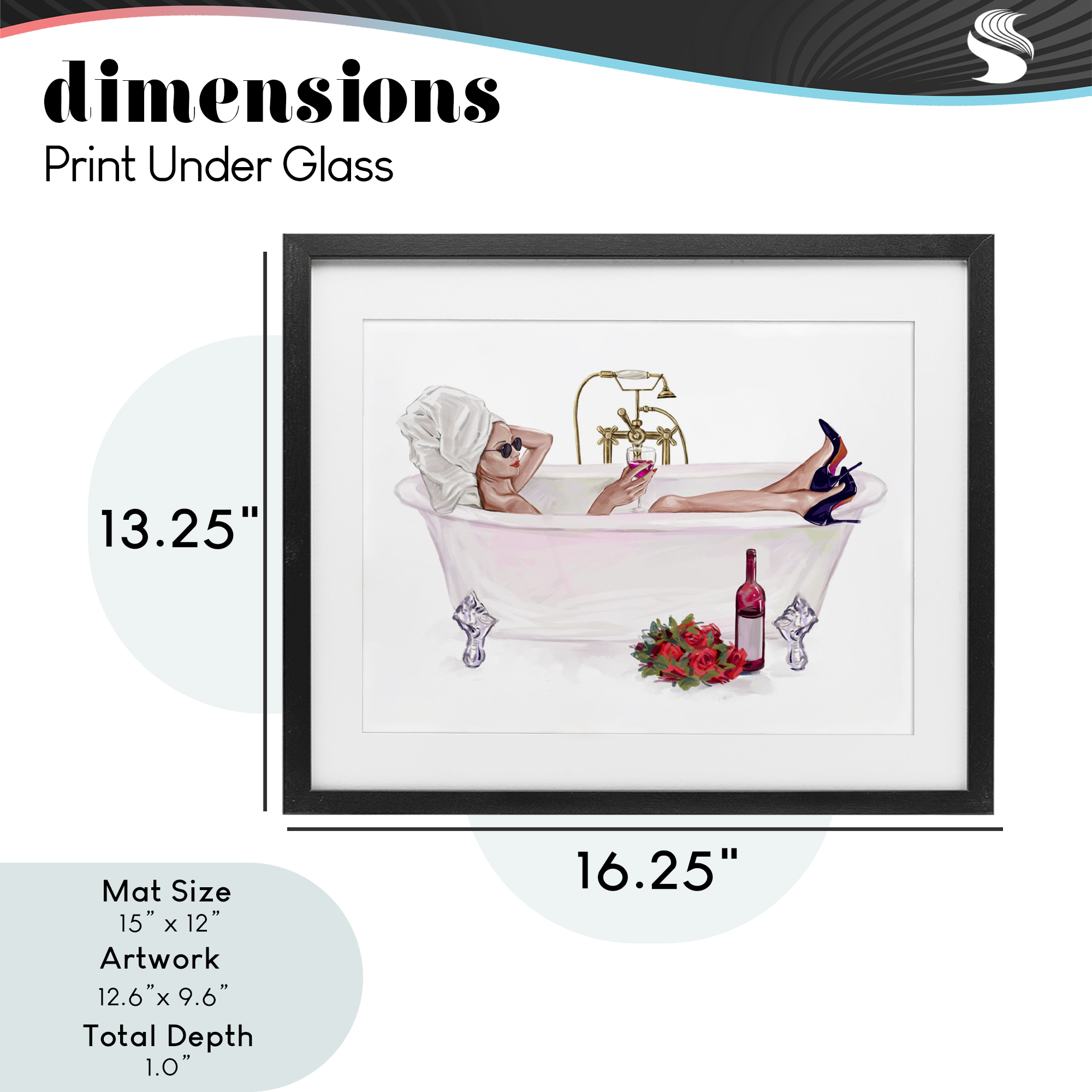 Woman with Wine Bath Black Framed Print Under Glass, design by Ziwei Li