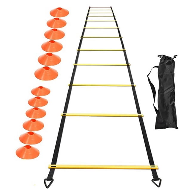 Conjunto de Escalera de Agilidad Escalera de Entrenamiento de Velocidad Ajustable de 20 Pies con 12 Discos de FúTbol Entrenamiento para FúTbol, Entrenamiento Deportivo