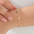 thumbnail image 2 of Birthstone Cross Bracelet for Women, Birthday Gifts Dainty 14K Gold Plated Cross Birth Stone Adjustable Bracelets, Religious Christian Jewelry for Her, 2 of 7