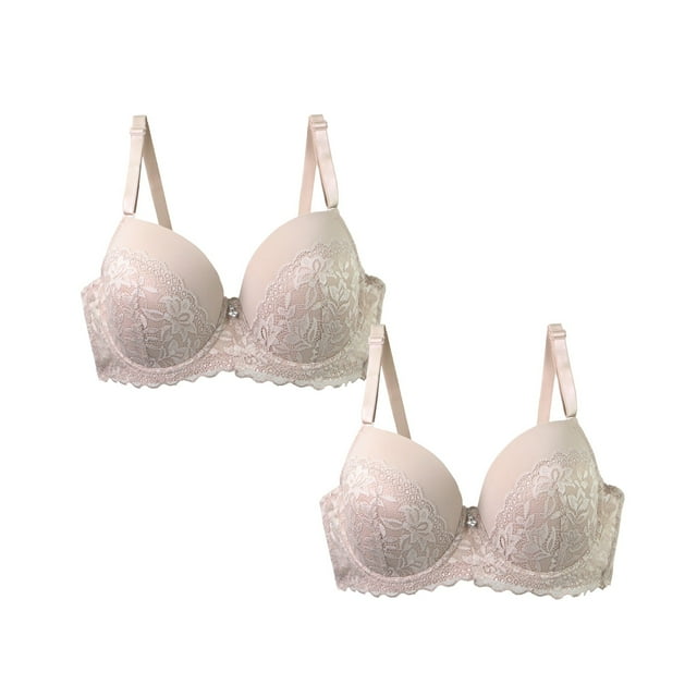 ManxiVoo 2 Pack Underwire Bra for Women Plus Size Full Coverage Lace Underwear Comfortable Support Daily Wear 100C Size