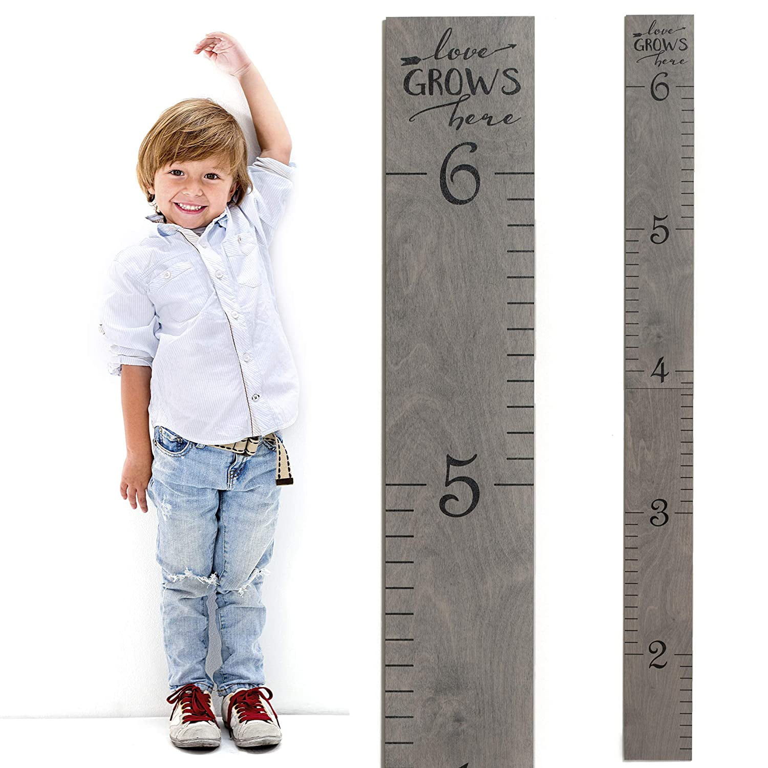Headwaters Studio Wooden Ruler Growth Chart Ruler for Boys and Girls LGH Skinny Natural Weathered Gray 