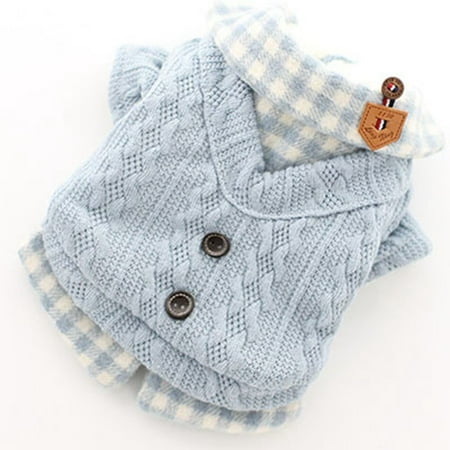 Easy Put on/off Cute Warm Knitwear Plaid Shirt Cat Coat Outfits British Style Dog Sweatshirt Puppy Shirt Pet Clothes Dog Sweaters BLUE XL