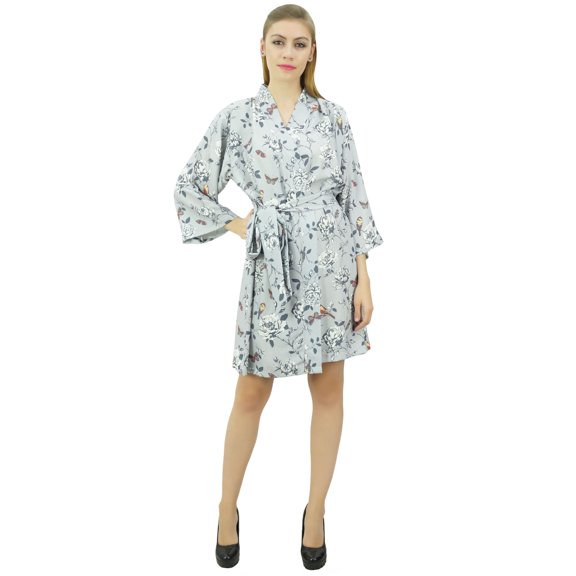 Bimba Women's Gray Floral Printed Georgette Bridesmaid Getting Ready Coverup-20