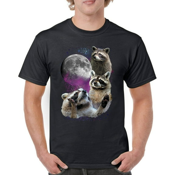 Racoons Howling at the Moon T-shirt Funny Galaxy Wildlife Universe Humor Weird Animal in Space Men's Tee