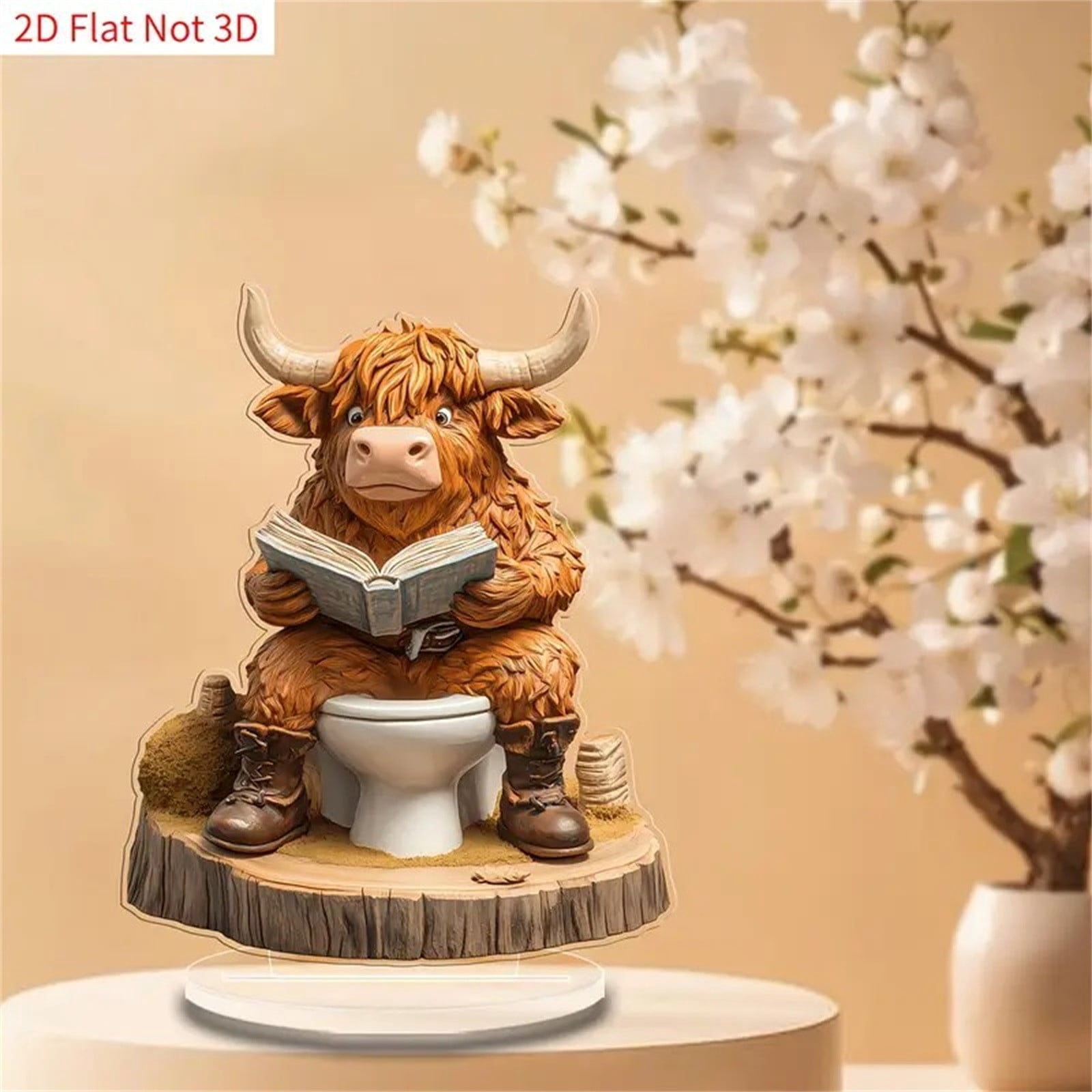 UNLLLL Highland Cow Acrylic Desktop Ornament, Highland Cow Bathroom Figurines for Bathroom Theme, Acrylic Gift for Cow Lovers Highland Cows, Table Decor
