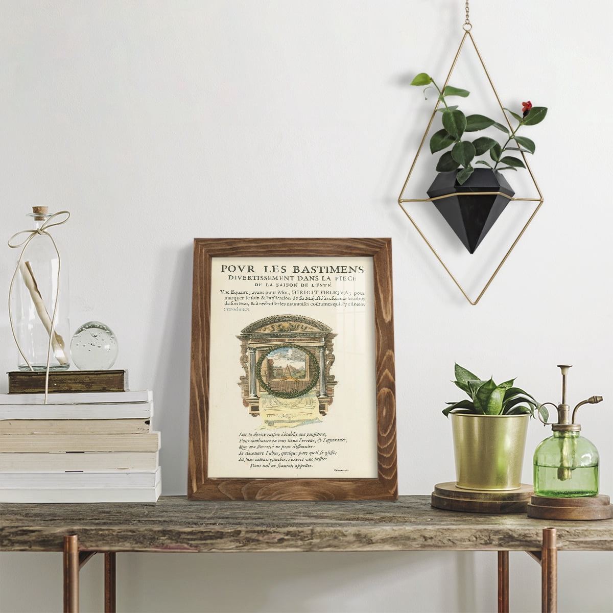 Printed Embellished Bookplate I - Framed Print w/glass - Walnut